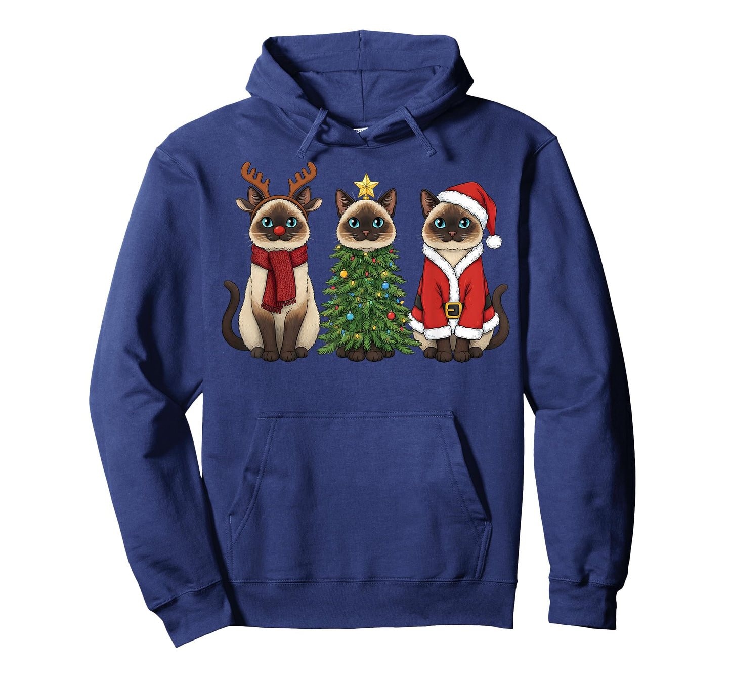 Retro Christmas Siamese Cat Santa Reindeer T-Shirt