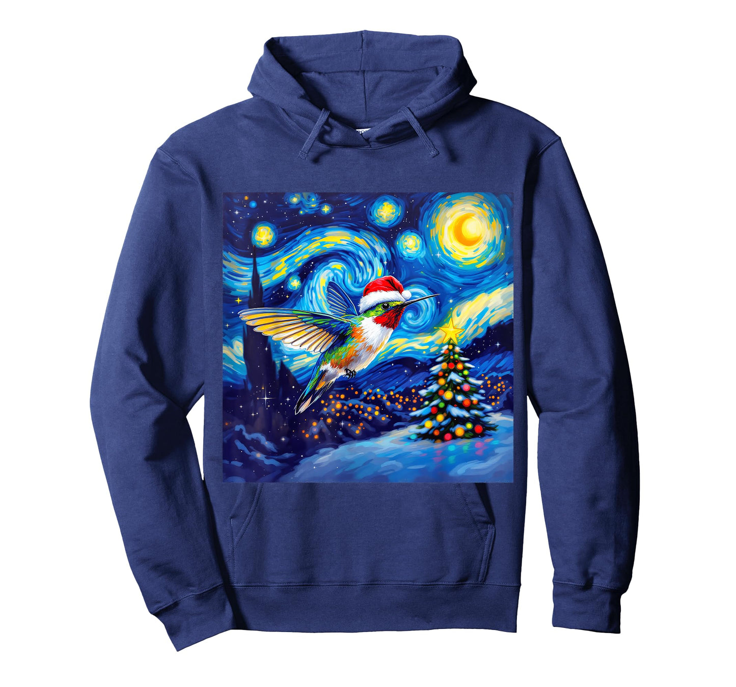 Christmas Hummingbird Santa Hat Van Gogh Starry Night T-Shirt