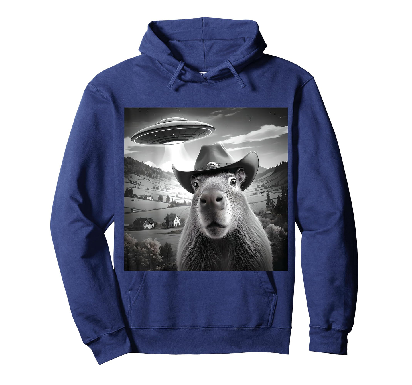 Funny Capybara Selfie Wearing Cute Hat With UFOs Weird T-Shirt