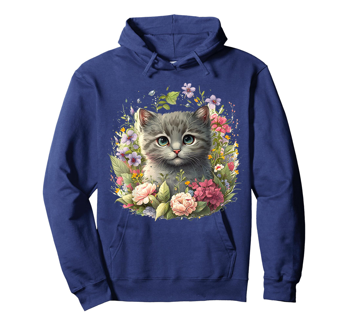 Adorable Cat, Cute Kitten Floral T-Shirt