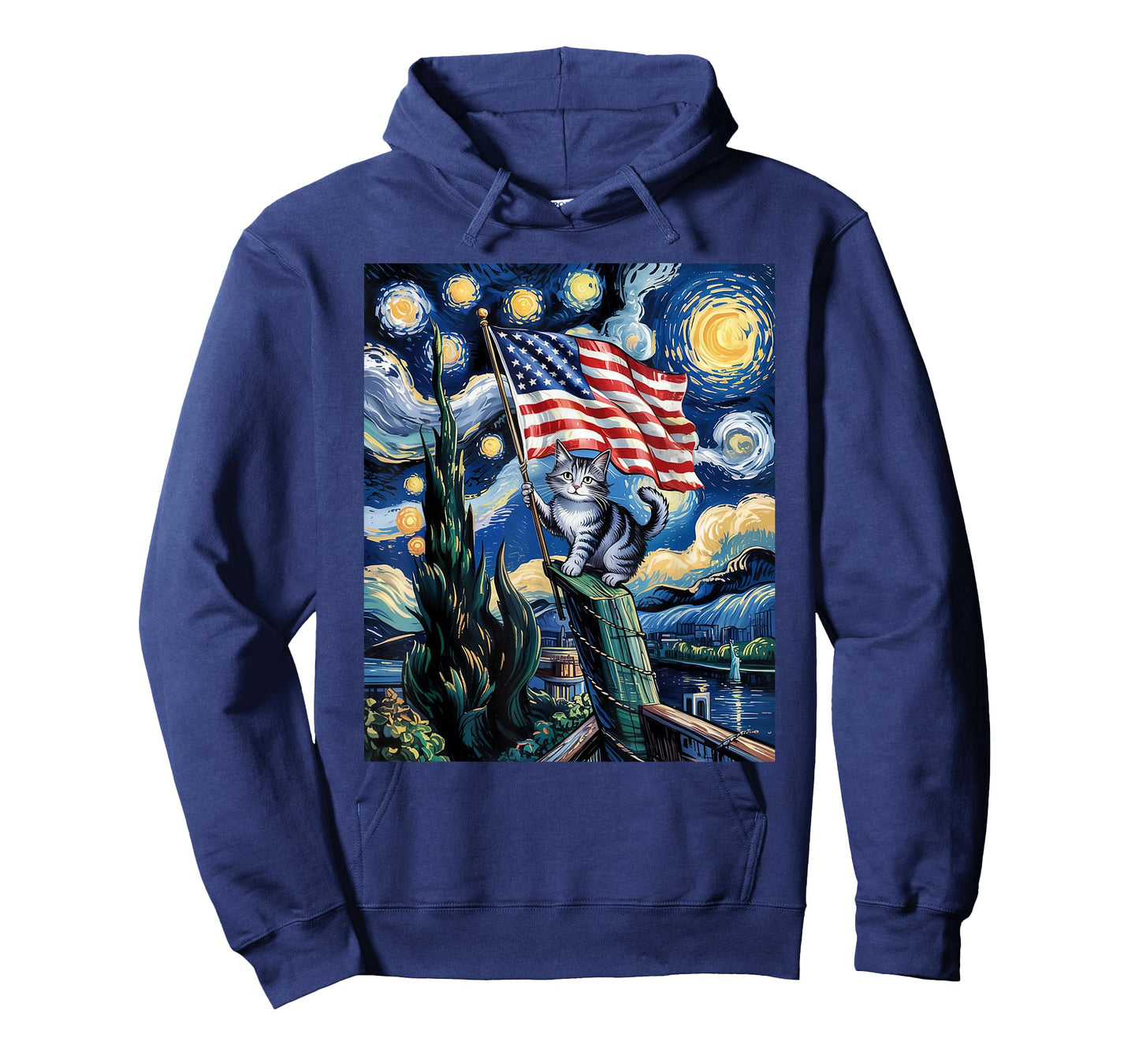 Starry Night Patriotic Cat 4th of July American Flag Men Women Kids T-Shirt