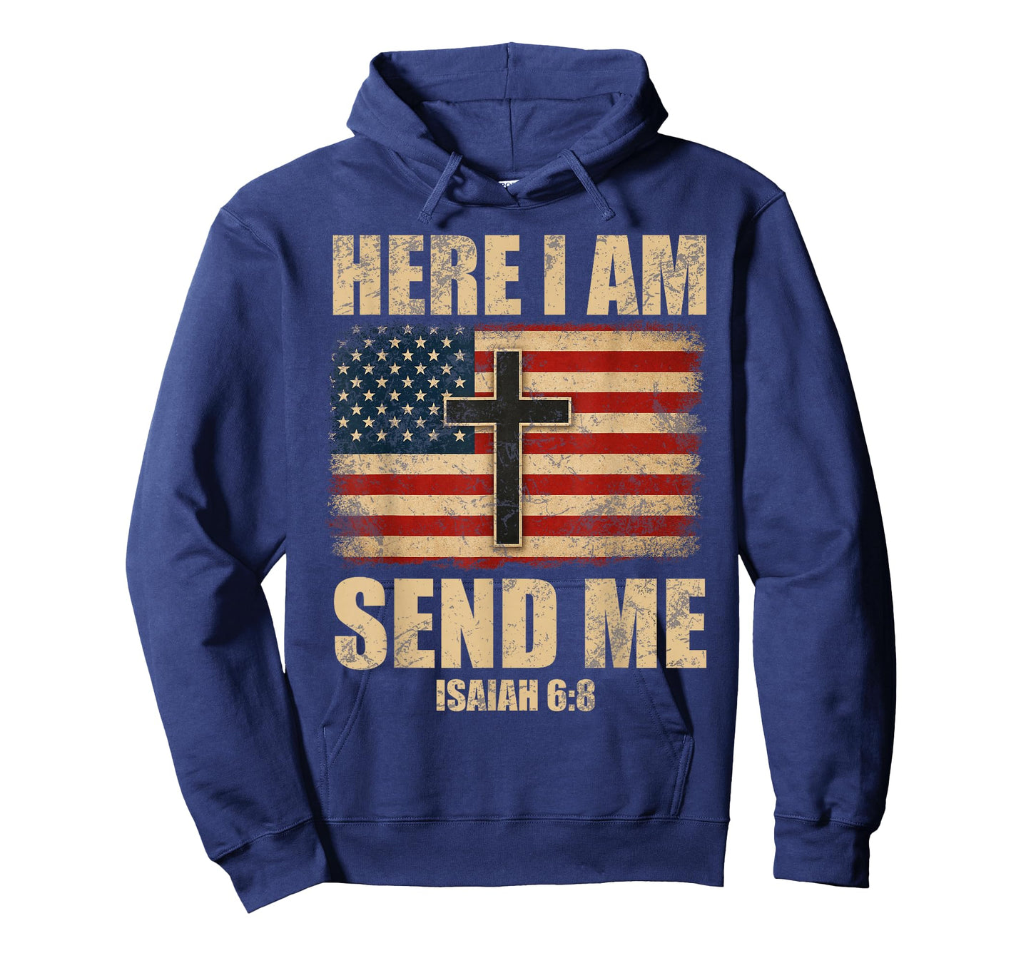Here I Am Send Me Isaiah 6:8 American Flag Cross Distressed T-Shirt