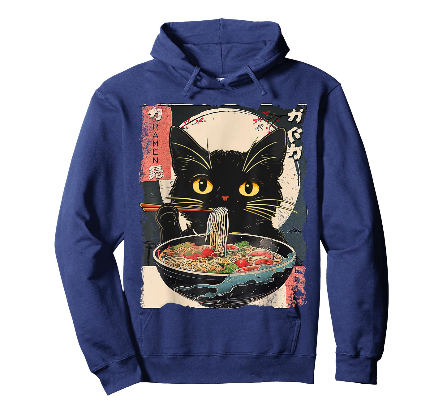 Kawaii Cat Ramen Noodles Anime Gifts Funny Cat Eating Ramen Vintage Japanese Noodles Unisex-Adult T-Shirt, Black, Small, Short Sleeve, T-Shirt, All Seasons