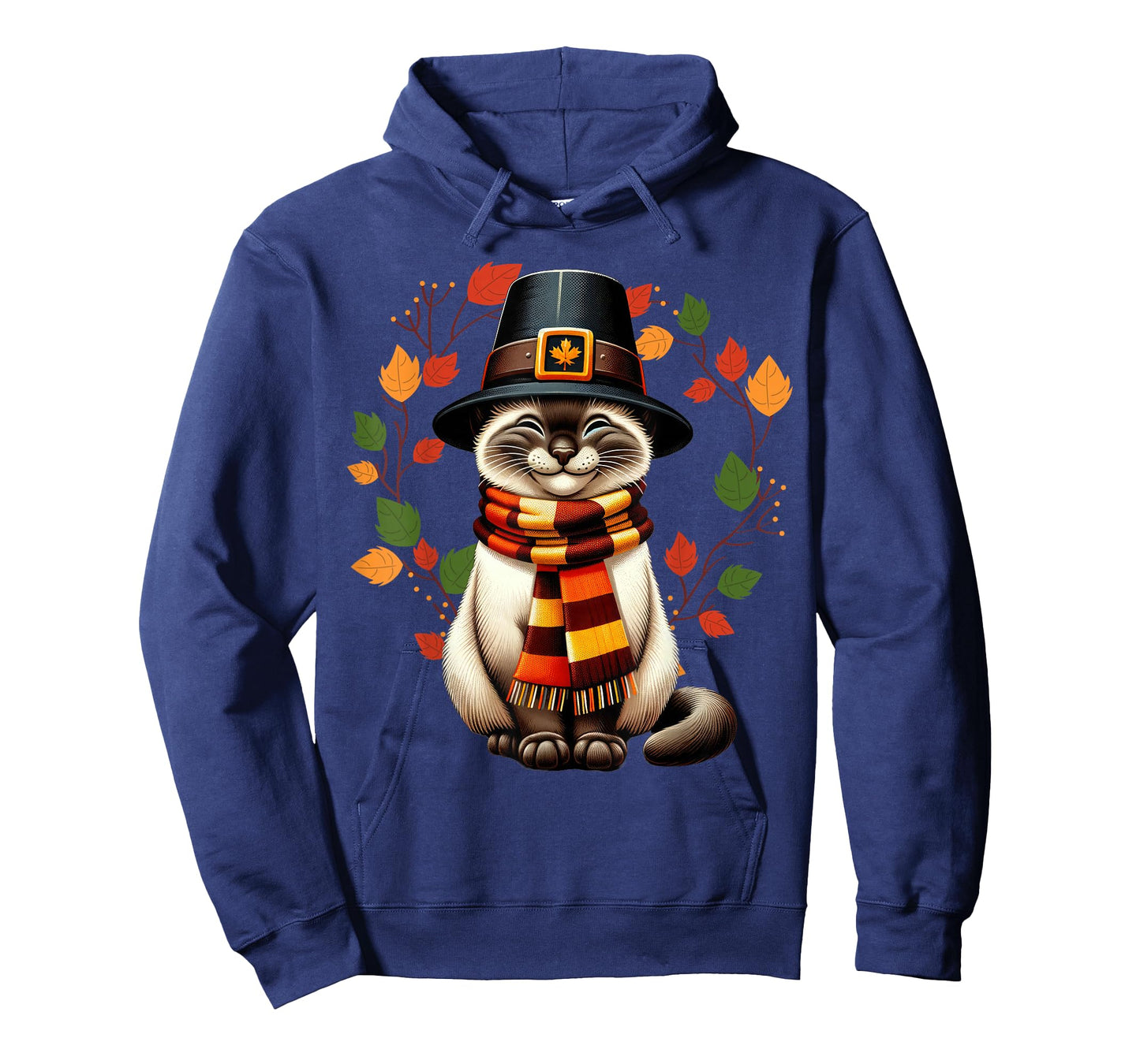 Siamese Cat Pilgrim Thanksgiving Fall Turkey, Women Girls T-Shirt