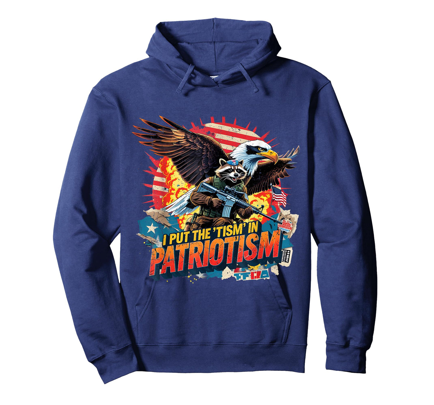 I Put The Tism in Patriotism Funny USA Patriotic Raccoon T-Shirt