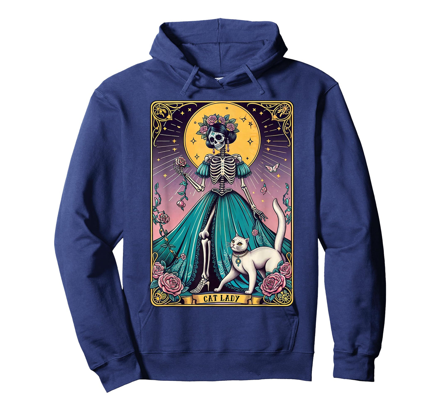 Cat Lady Tarot Card Skeleton Woman Funny Cat Lover T-Shirt
