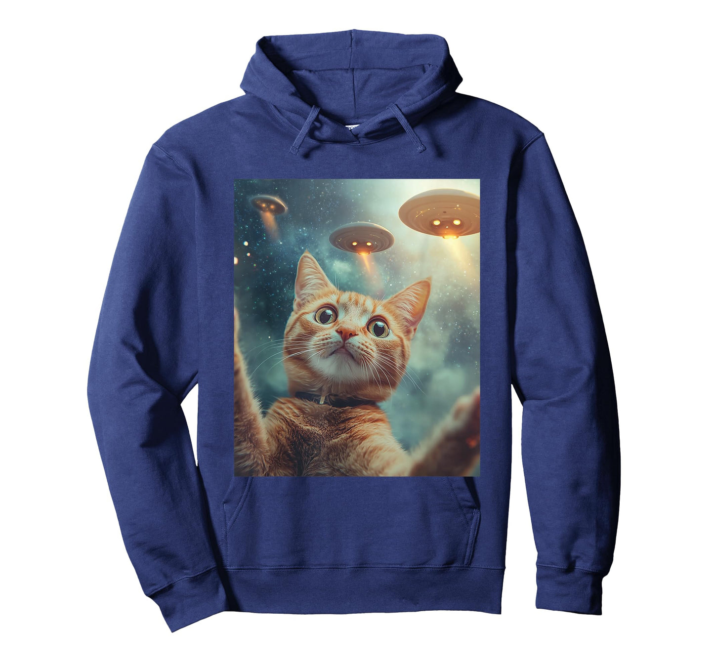 Cat Selfie with UFOs Aliens Kitten Funny Graphic T-Shirt