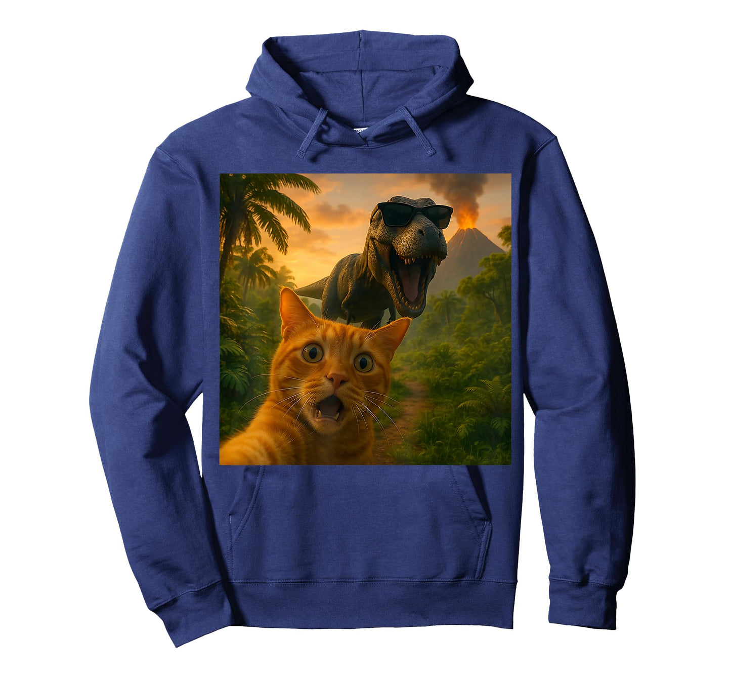 Cat Selfie with Dinosaur Funny Graphic T-Shirt