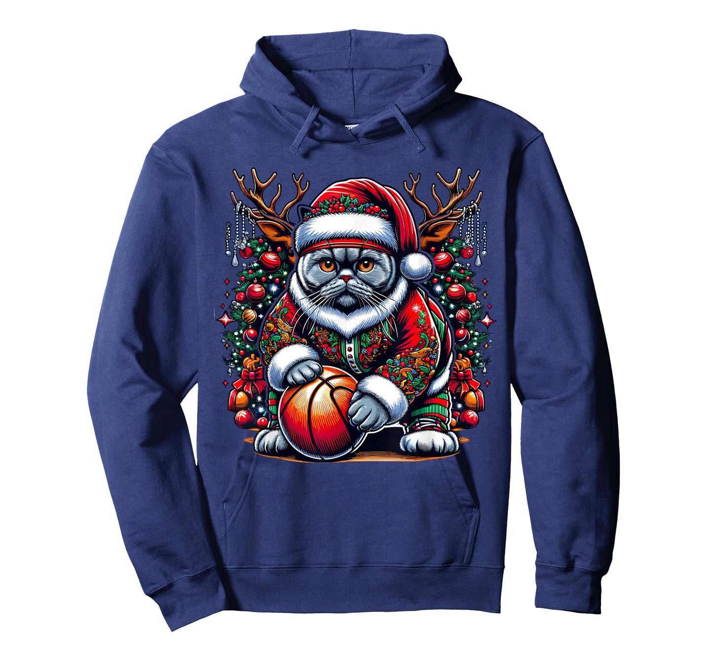 Funny Santa British Shorthair Cat Play Basketball Christmas T-Shirt