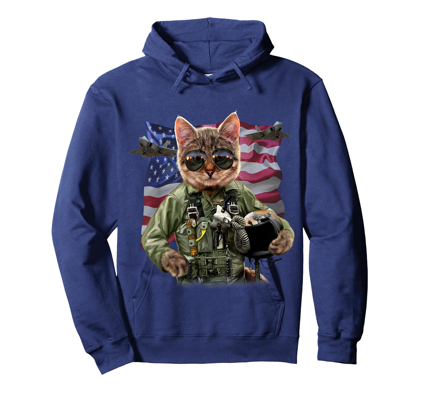 Cat Fighter Pilot with American Flag and Jets T-Shirt