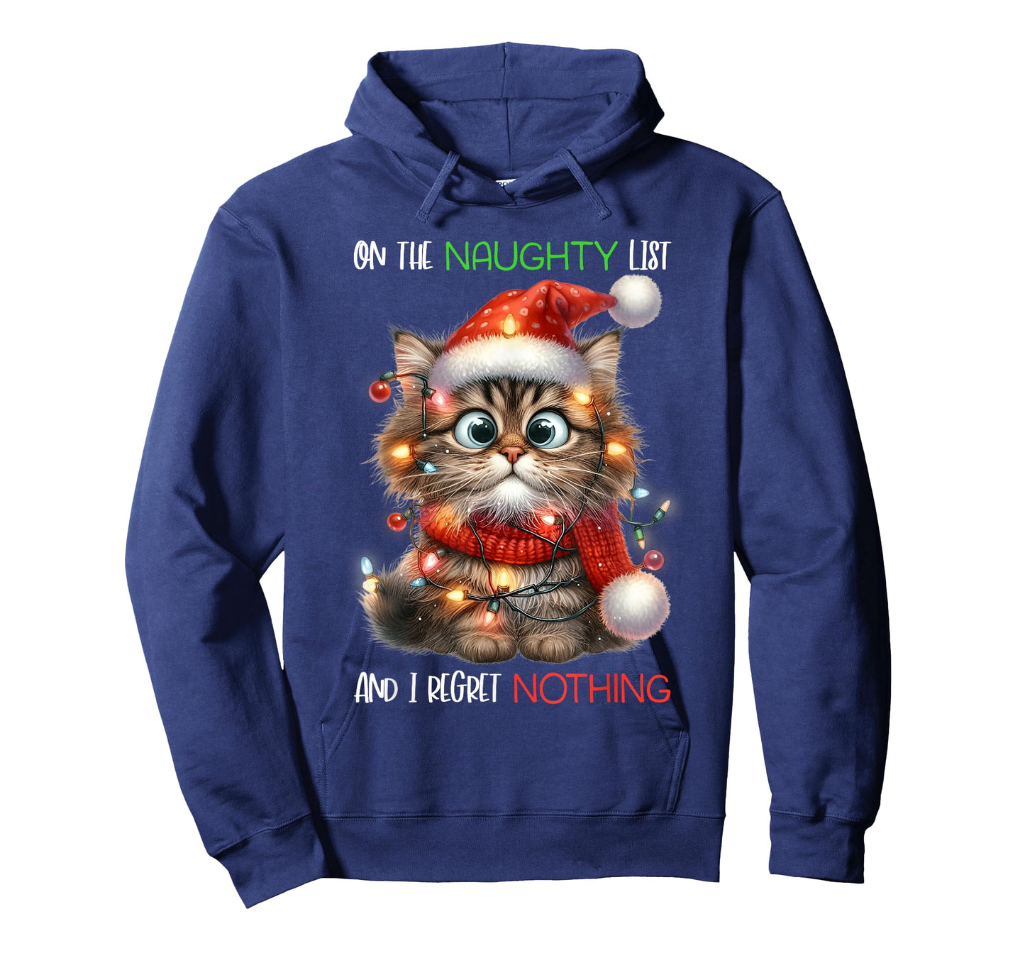 On The Naughty List And I Regret Nothing Cat Christmas Funny Men Women Kids T-Shirt