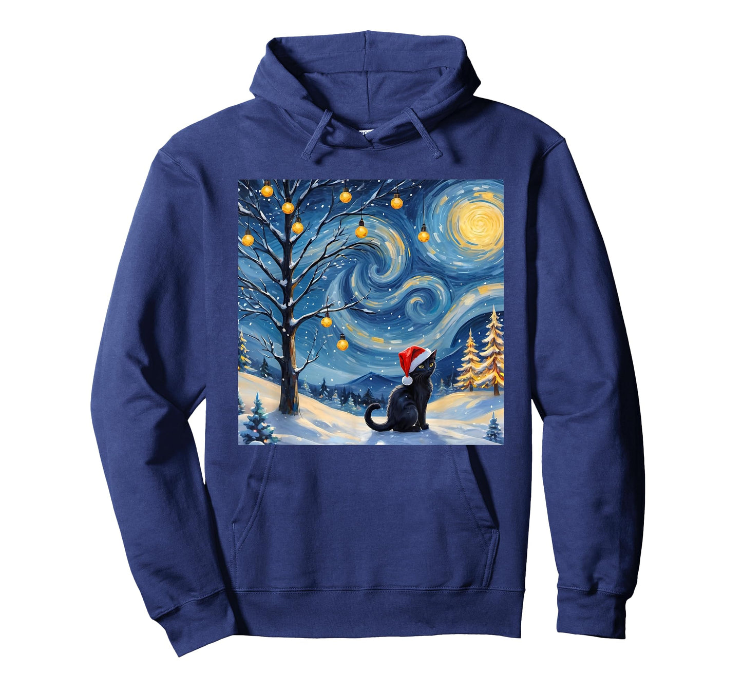 Christmas Van Gogh Starry Night Black Cat Santa Hat Vintage T-Shirt for Men Women Kids