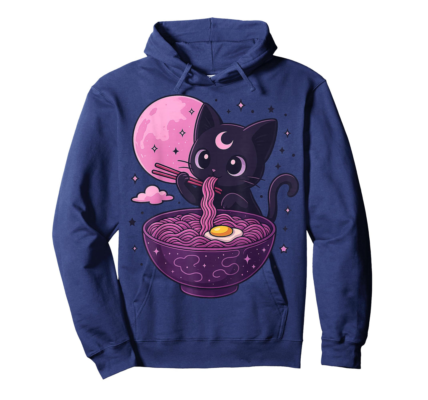 Kawaii Pastel Goth Cat Eating Ramen Under Moon Japanese T-Shirt