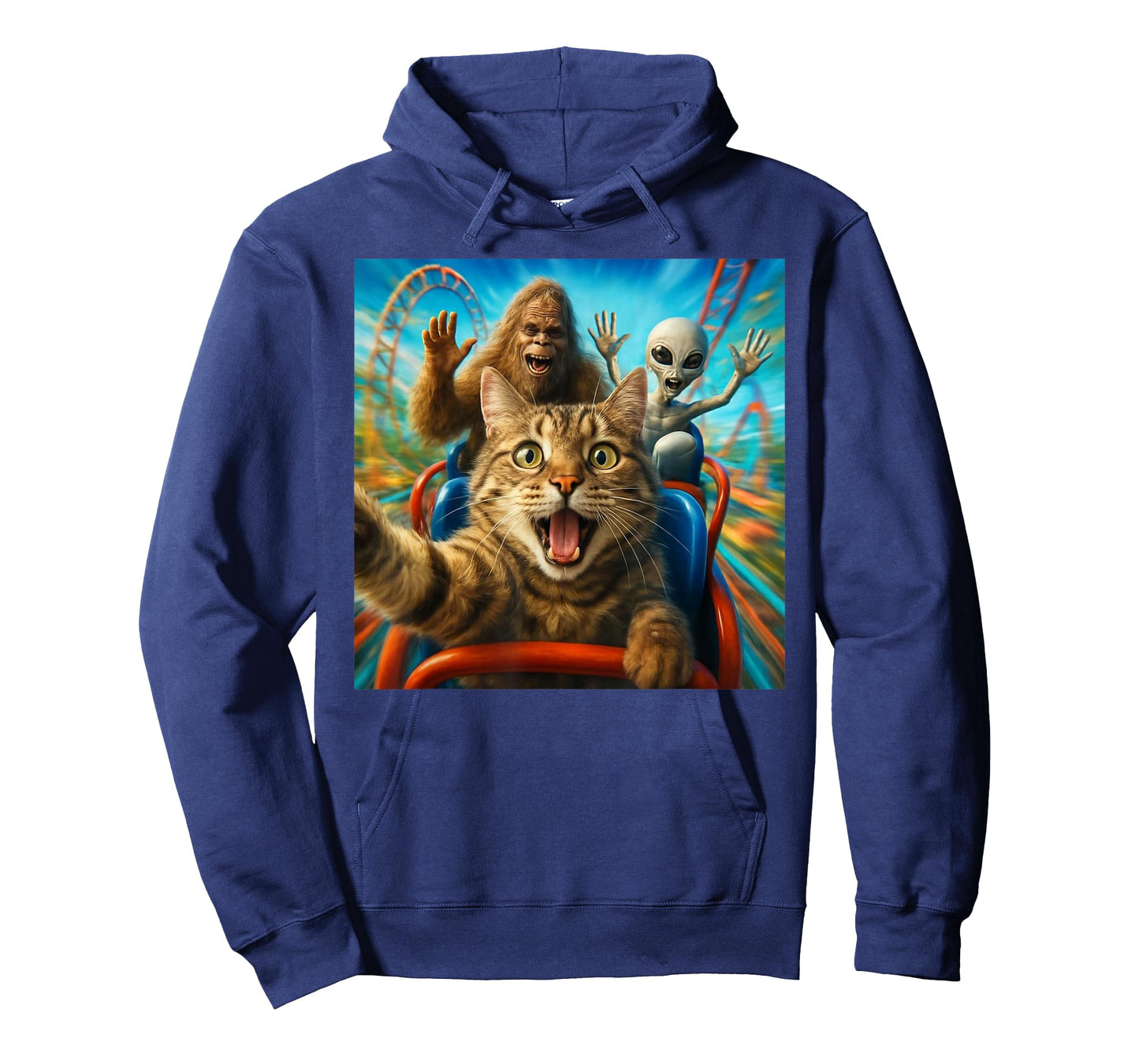 Funny Cat Selfie with Big Foot & Alien Roller Coaster Meme T-Shirt