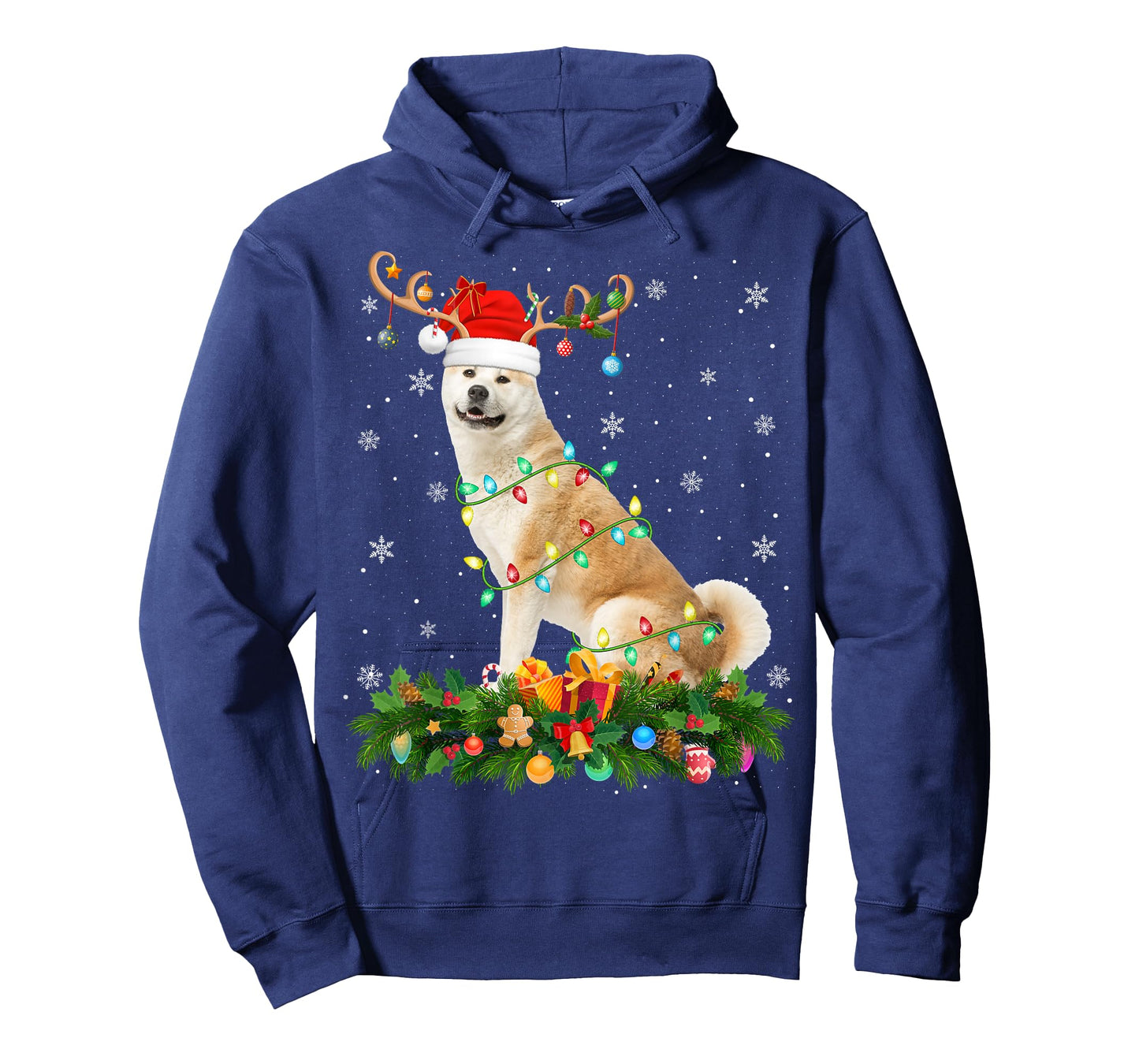 Akita Inu Christmas Lights Reindeer Santa Hat Dog Xmas T-Shirt