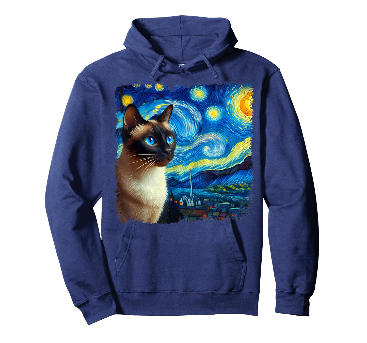 Funny Cute Siamese Cat Starry Night Van Gogh Painting T-Shirt