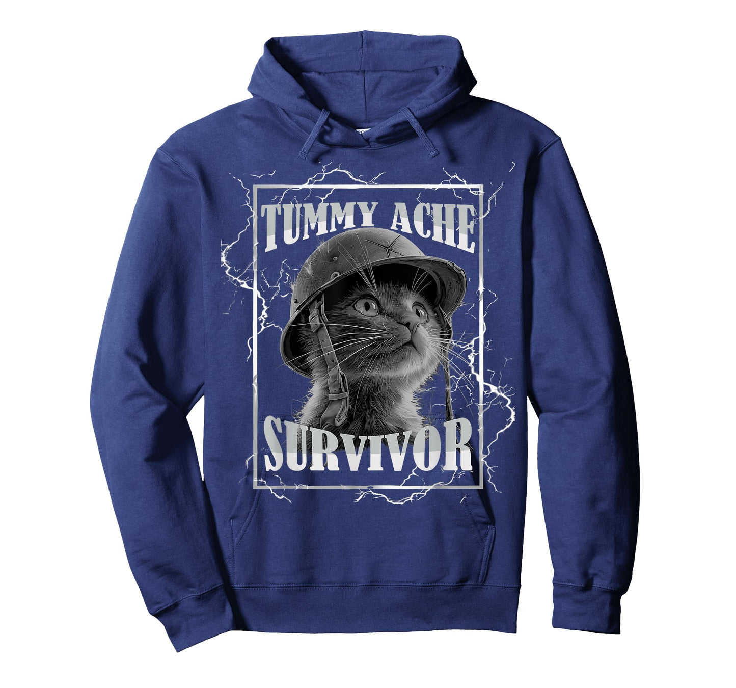 Tummy Ache Survivor Funny Cat Dramatic Lightning Band T-Shirt
