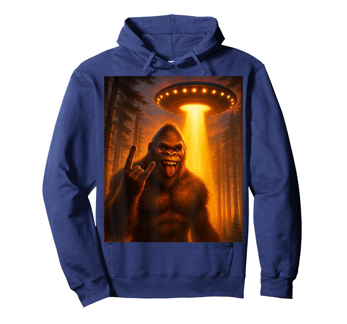 Sasquatch Bigfoot Selfie with UFO Alien Rock On Gift Graphic T-Shirt