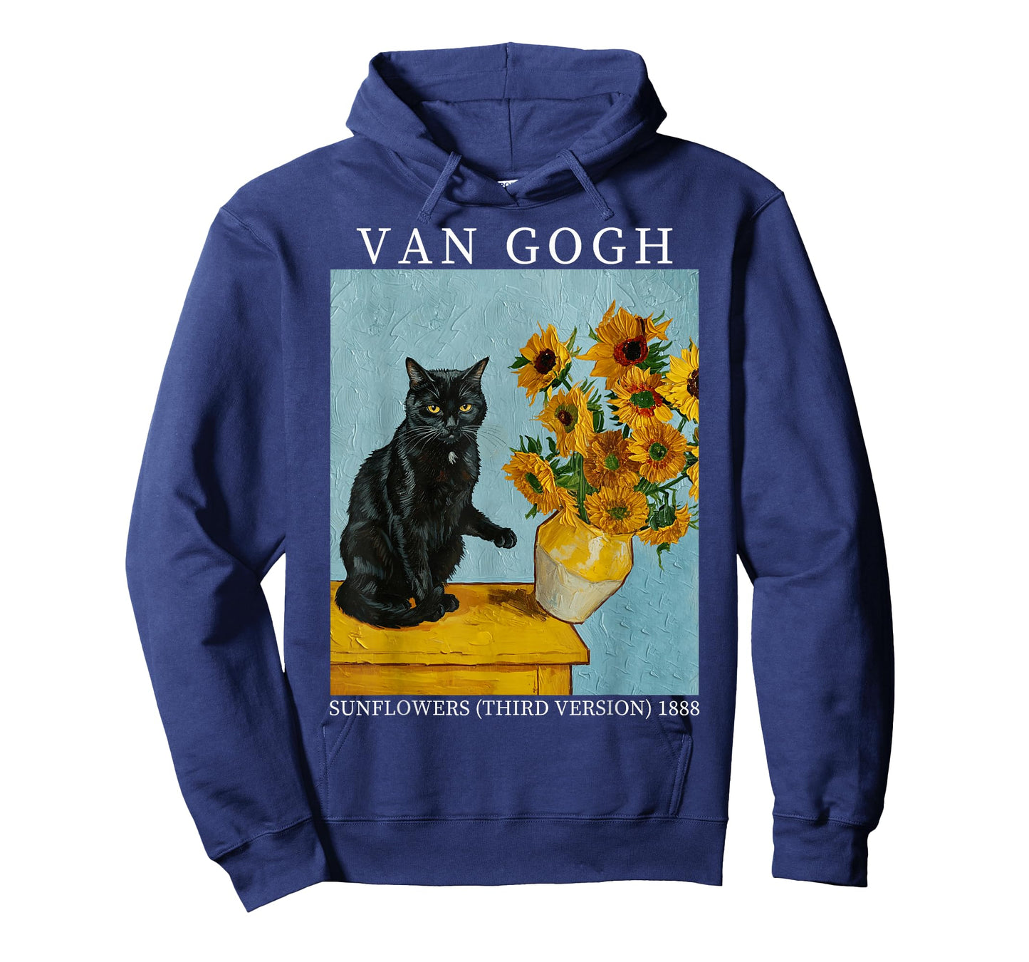 Van Gogh Black Cat With Sunflowers Funny Cat Meme T-Shirt