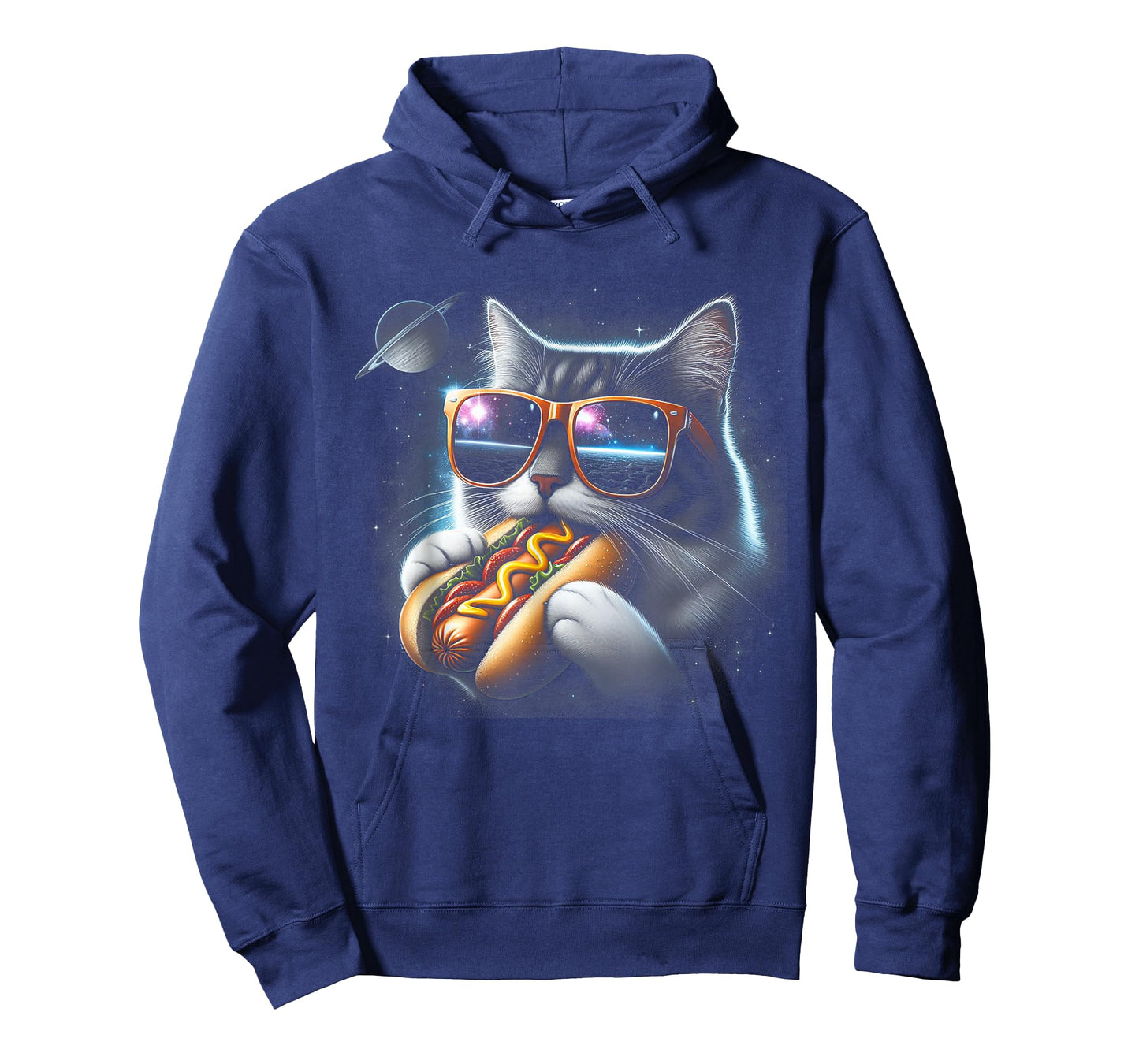 Cat Eating Funny Hot-Dog in Space Kit-Ty Gal-Axy Mens Womens T-Shirt