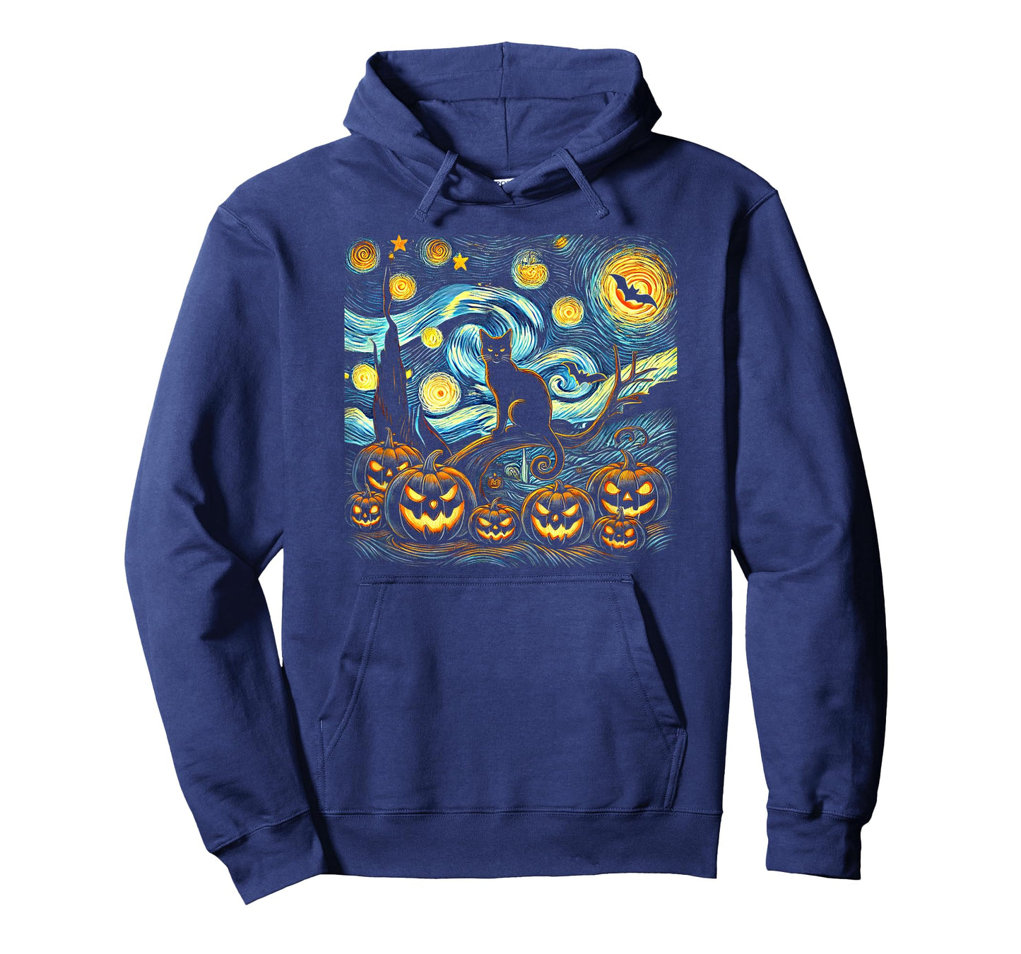 Halloween Van Gogh Starry Night Pumpkin Black Cat Costume T-Shirt