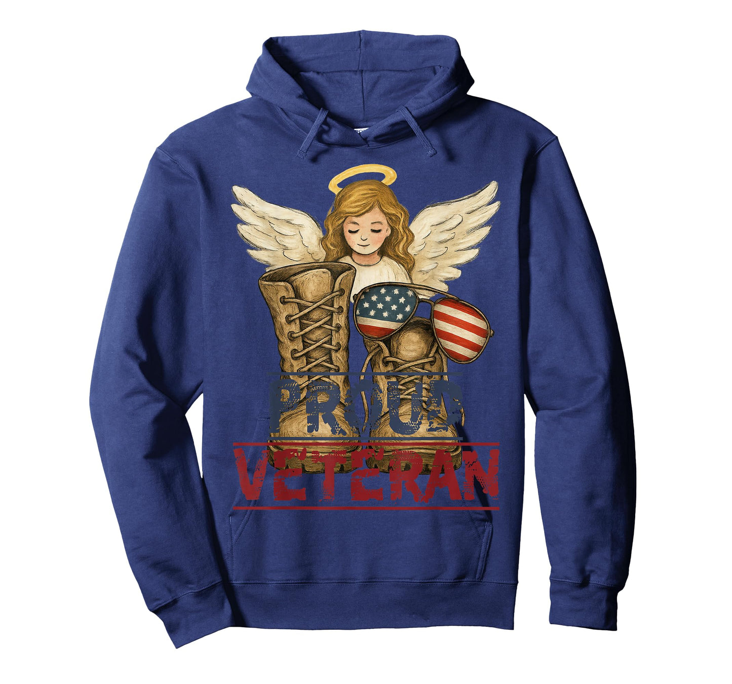 Proud Veteran Angel Wings with Combat Boots and USA Flag T-Shirt