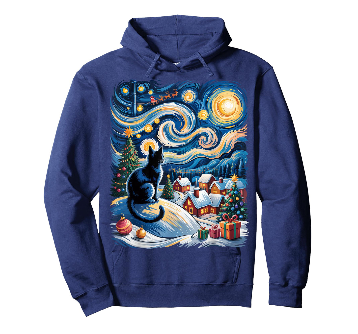 Christmas Cat Van Gogh Starry Night Xmas Cat Kitten Graphic T-Shirt