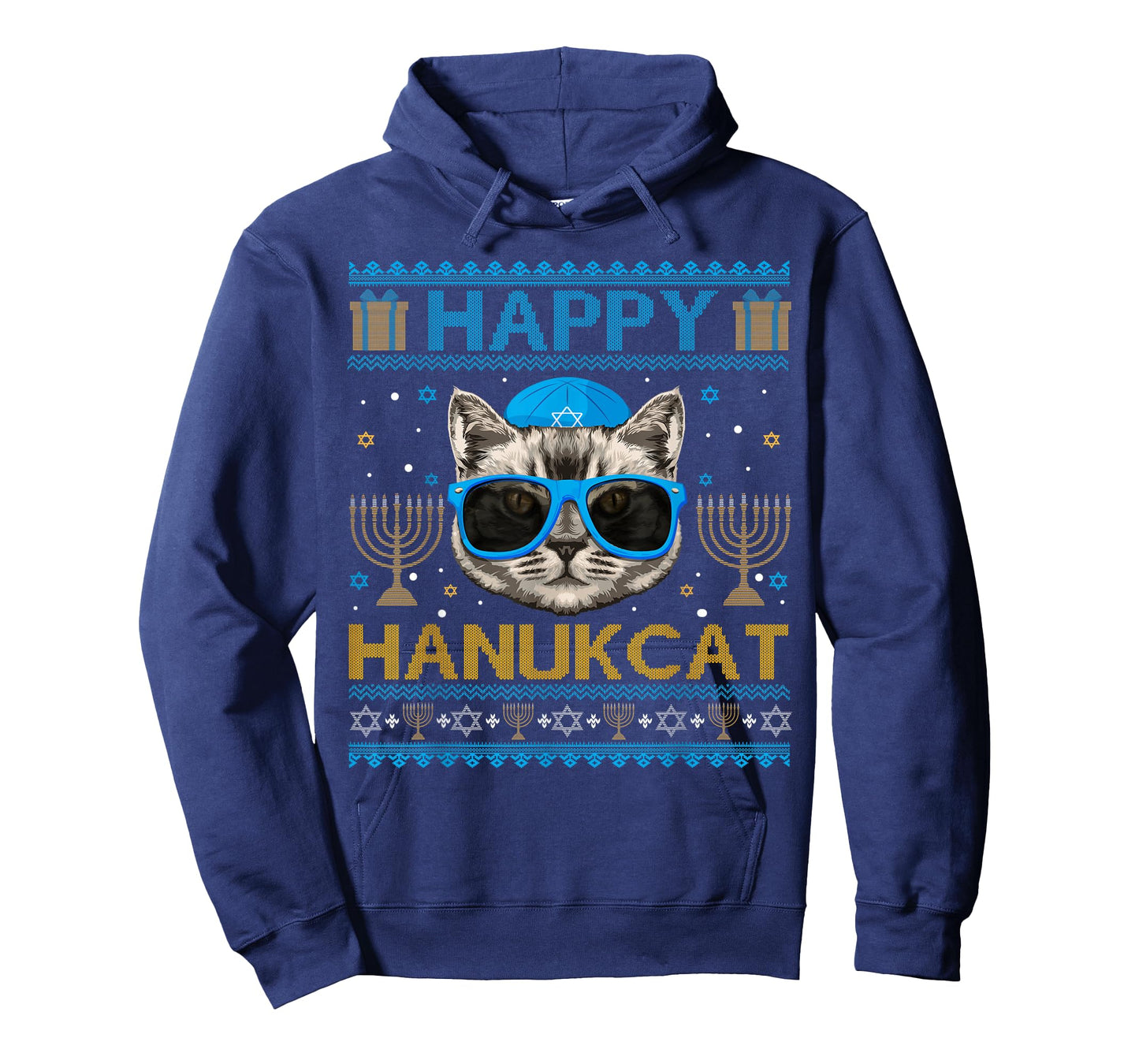 Happy Hanukcat Ugly Hanukkah Sweater Cat Chanukah Jewish T-Shirt