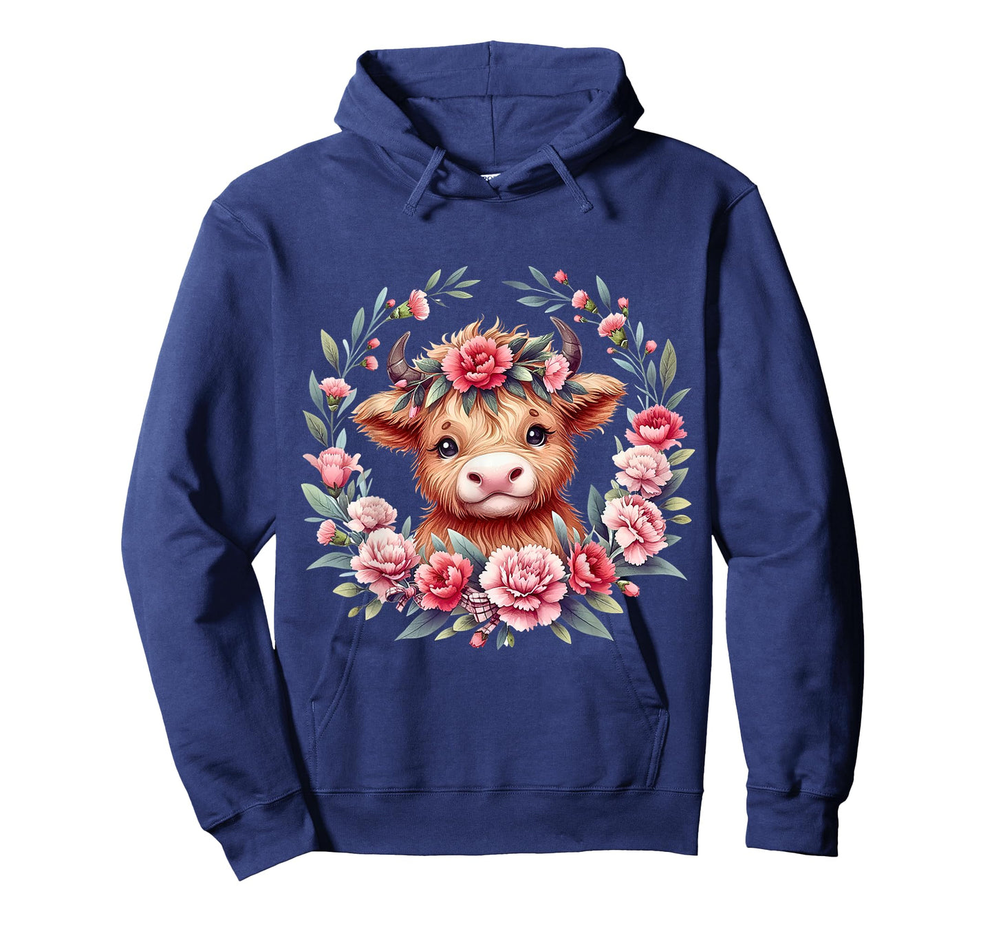 Cute Baby Highland Cow With Carnation Flower Scottish Farm T-Shirt