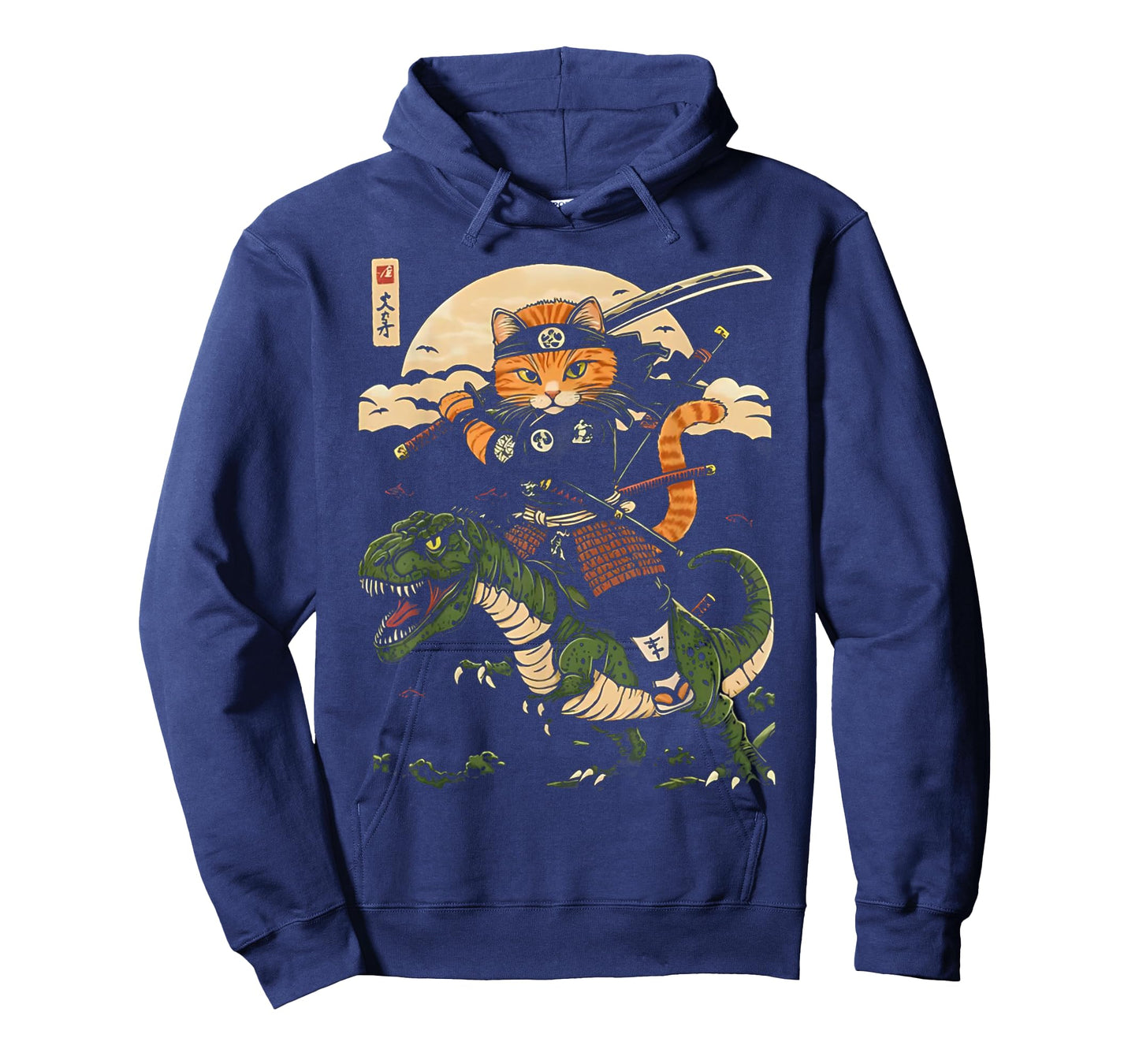 Samurai Cat Riding Dinosaur Vintage Warrior Japanese Art Tee T-Shirt