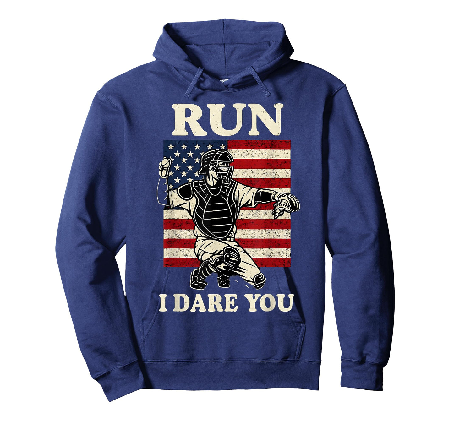 Vintage Run Steal I Dare You Baseball Fans Catcher USA Flag T-Shirt