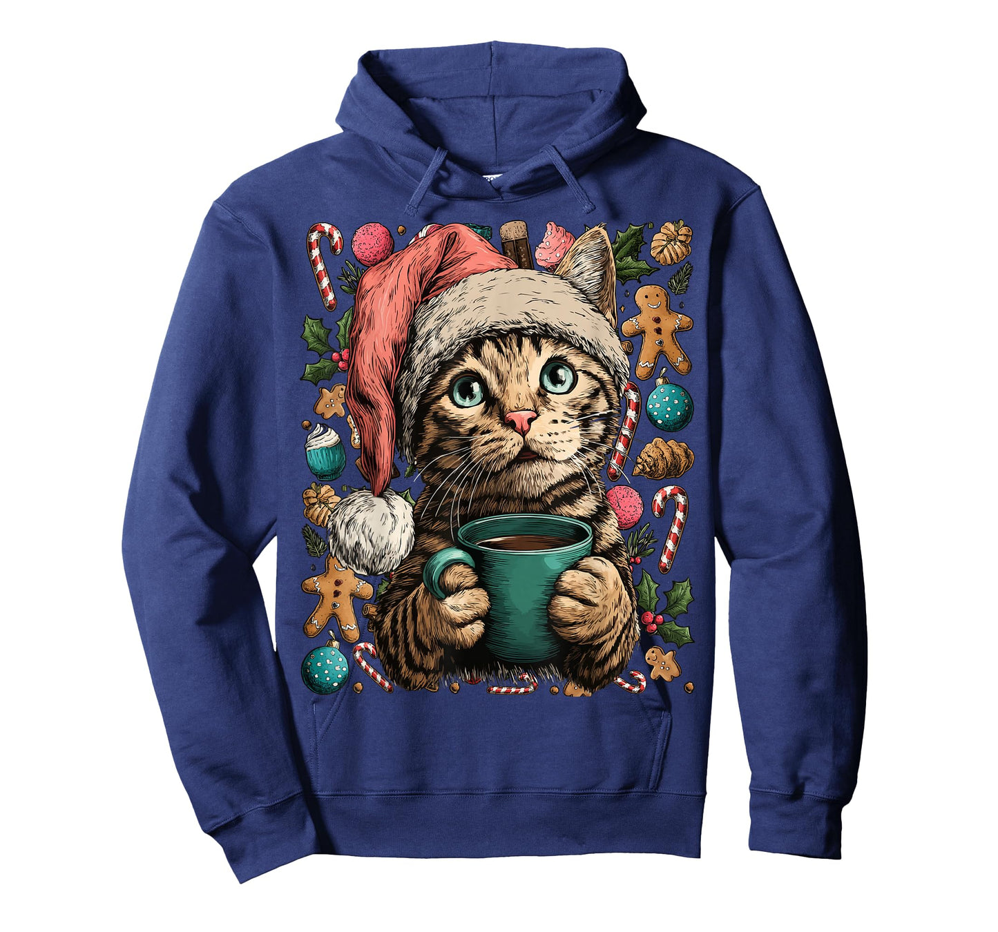 Christmas Tabby Cat with Santa Hat Cocoa Cookies Kitten T-Shirt