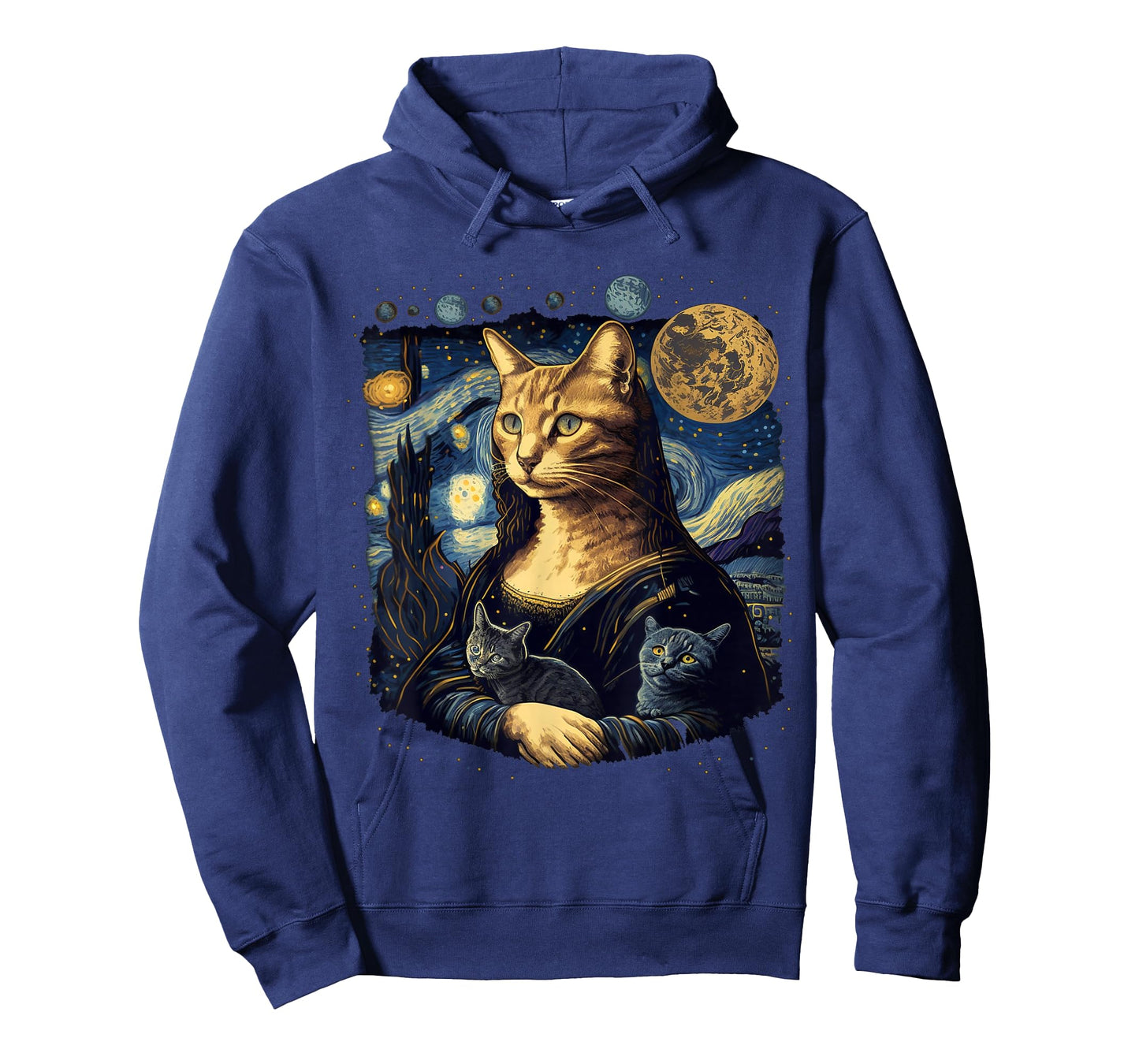 Cat Mona Lisa With Cats Starry Night Van Gogh Funny Art T-Shirt