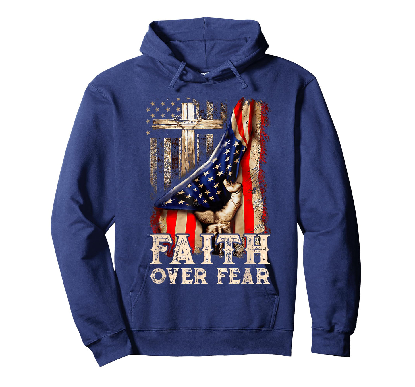 Christian US USA Flag American Christ Faith Over Fear Cross T-Shirt