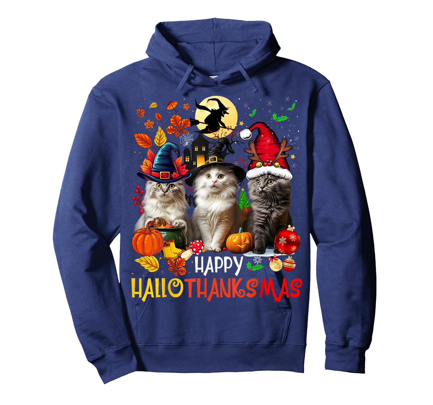 Halloween Thanksgiving Christmas Happy HalloThanksMas Cats T-Shirt
