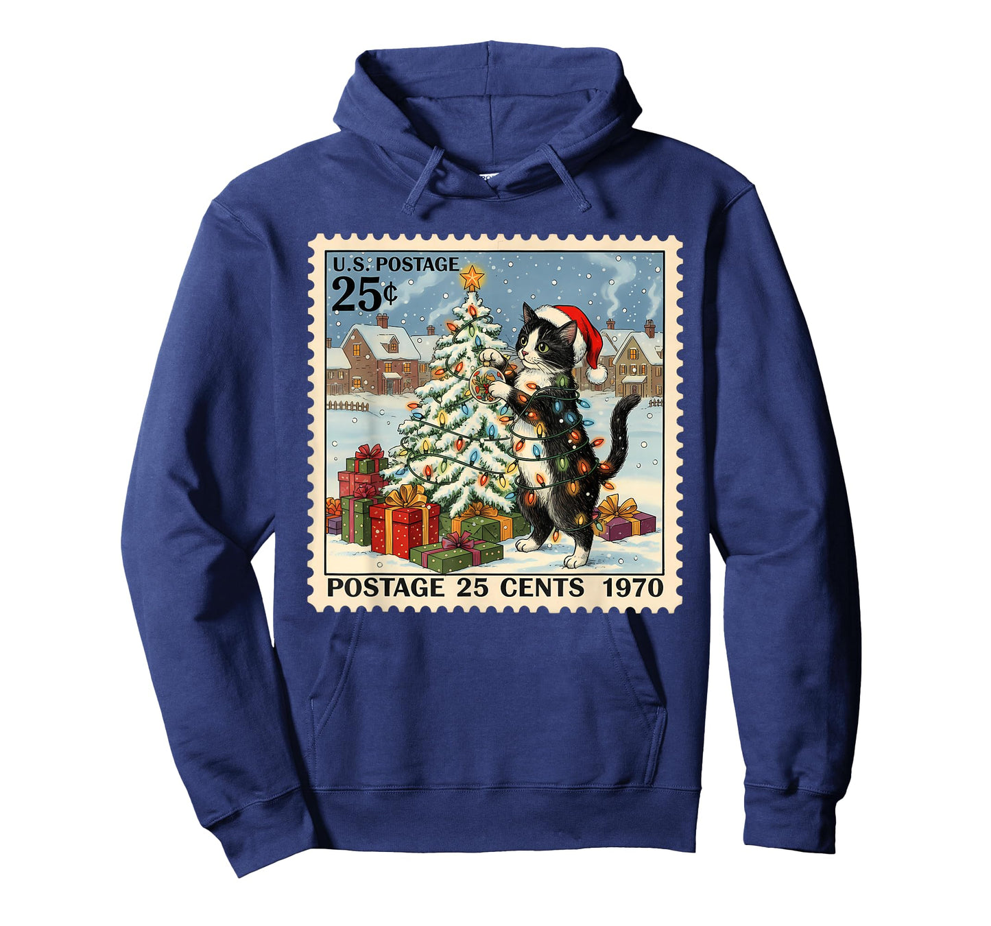 Christmas Xmas Tuxedo Cat Lover Vintage Postage 25 Cents T-Shirt
