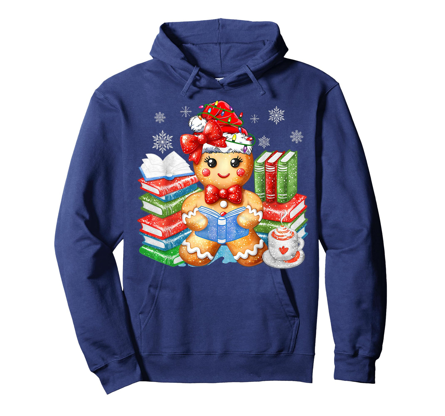Christmas Gingerbread Man Reading Book Snowflake Teacher T-Shirt