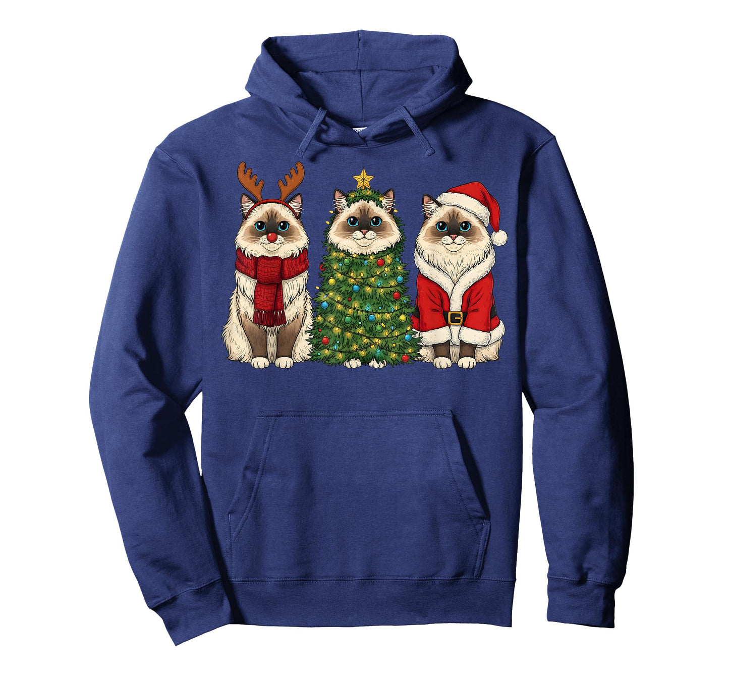 Retro Christmas Ragdoll Cat Santa Reindeer T-Shirt