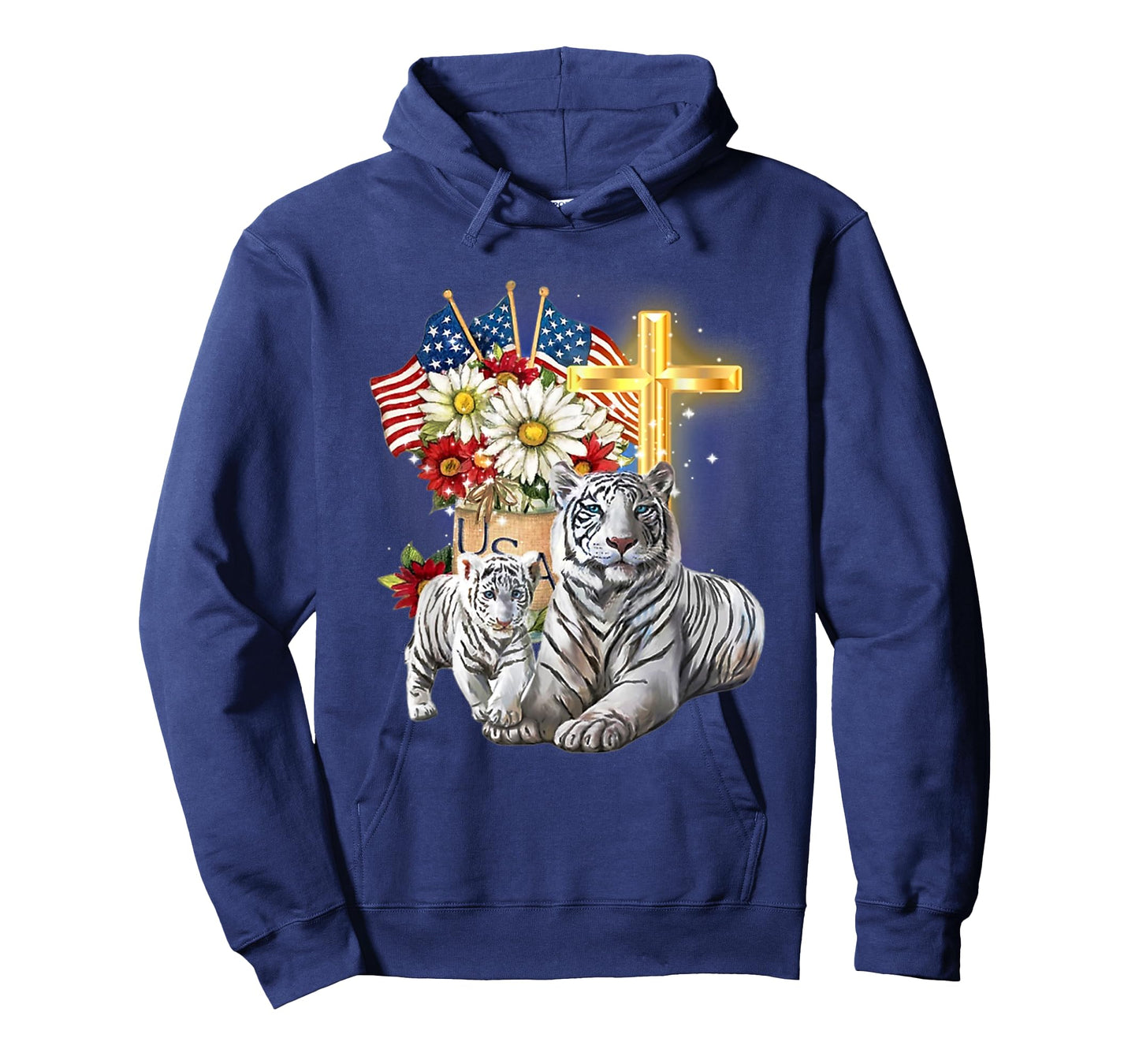 Tiger Flower Daisy Cross Christian American Flag Women Men T-Shirt