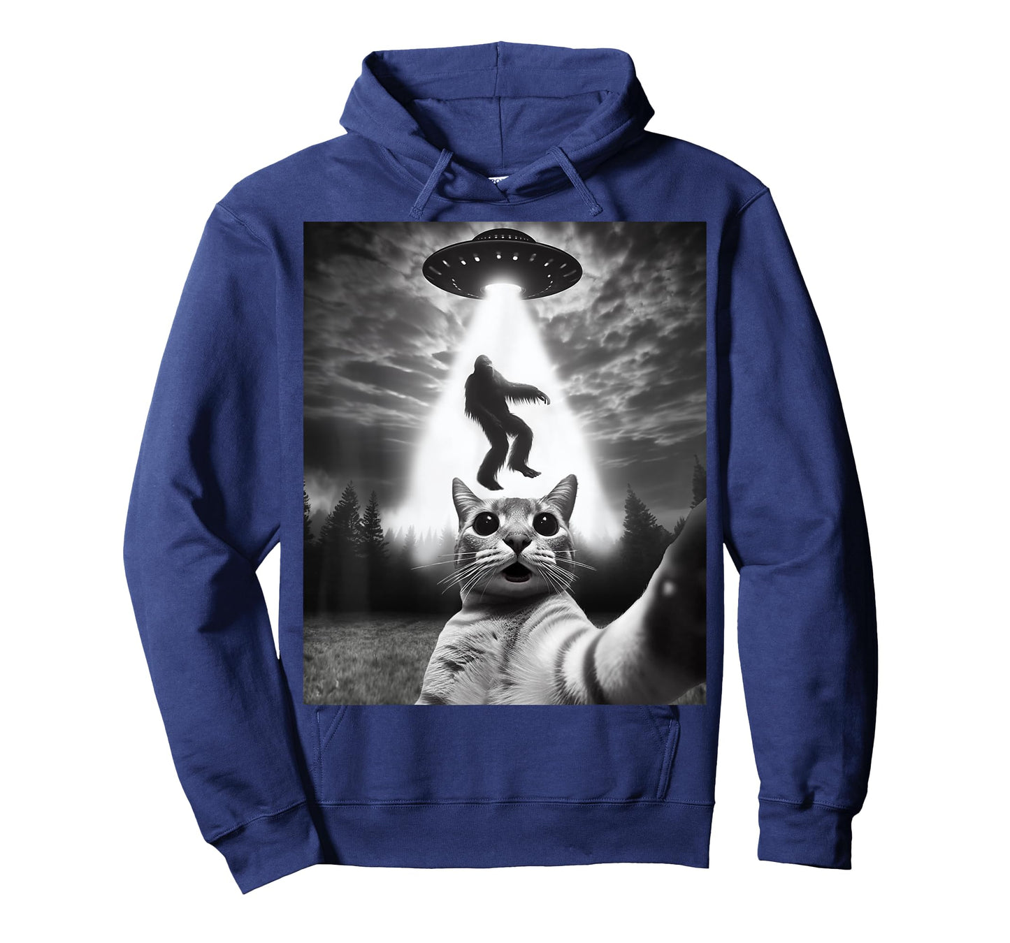 Funny Cat Selfie Flying Alien UFO Abducting Bigfoot Cryptid T-Shirt
