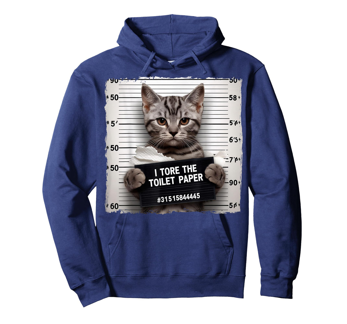Funny Grey Cat Mugshot I Tore The Toilet Paper Humor T-Shirt
