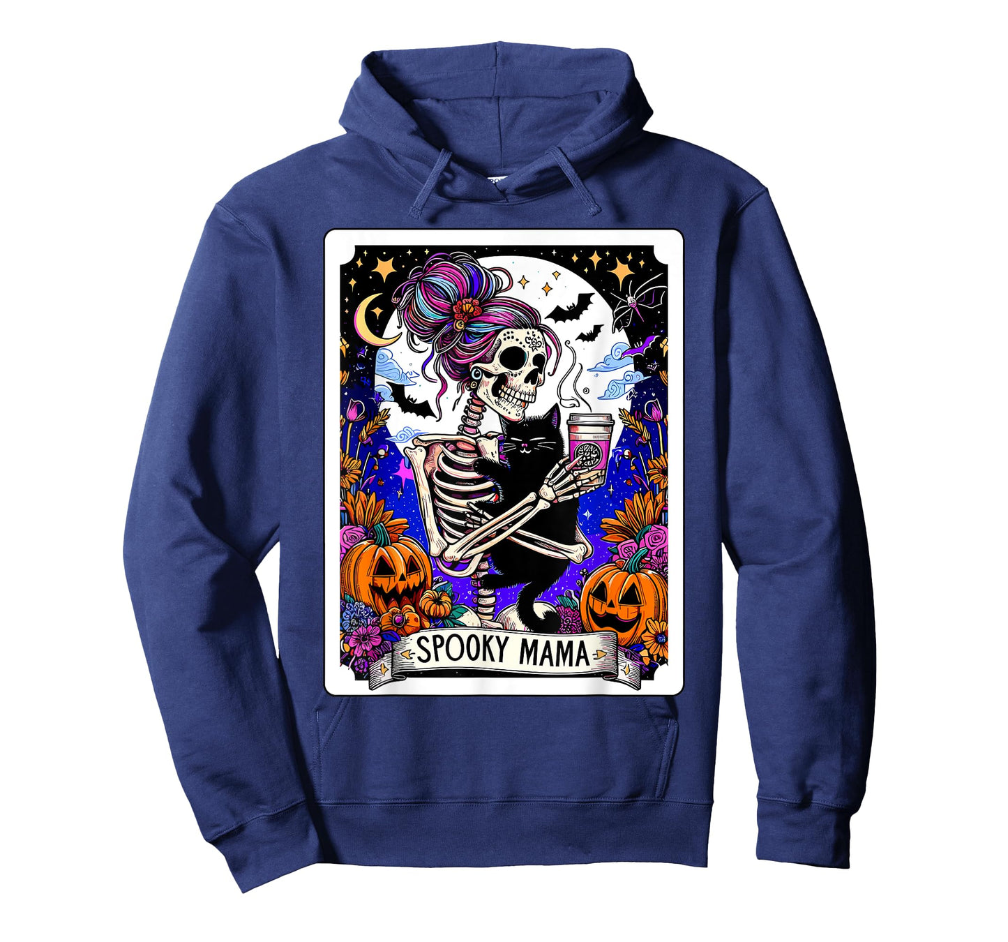 Spooky Mama Tarot Card Halloween Mom Skull Mama Black Cat T-Shirt for Men Women Kids
