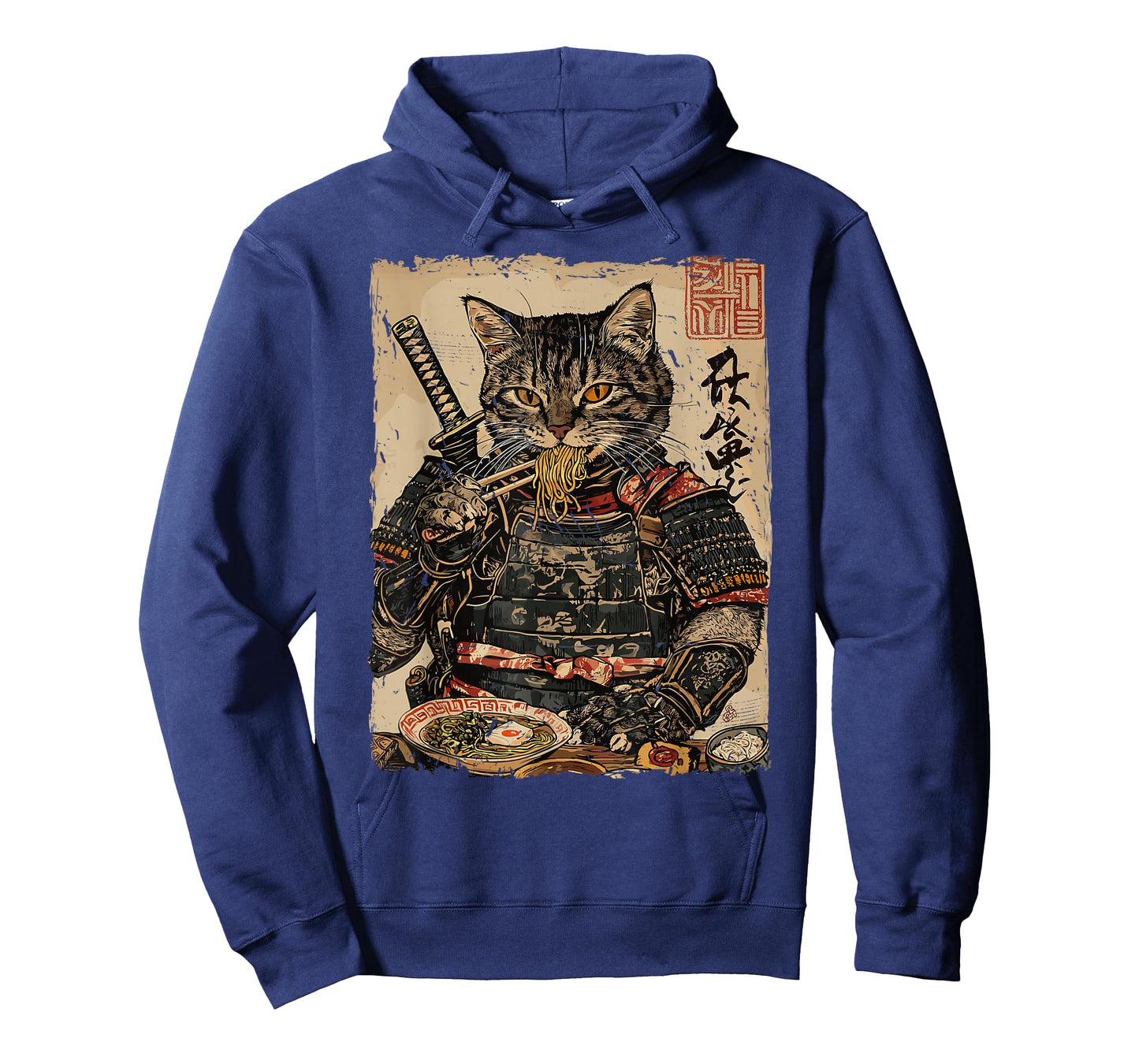 Samurai Cat Loves Ramen Funny Anime Japanese Artwork Samurai T-Shirt
