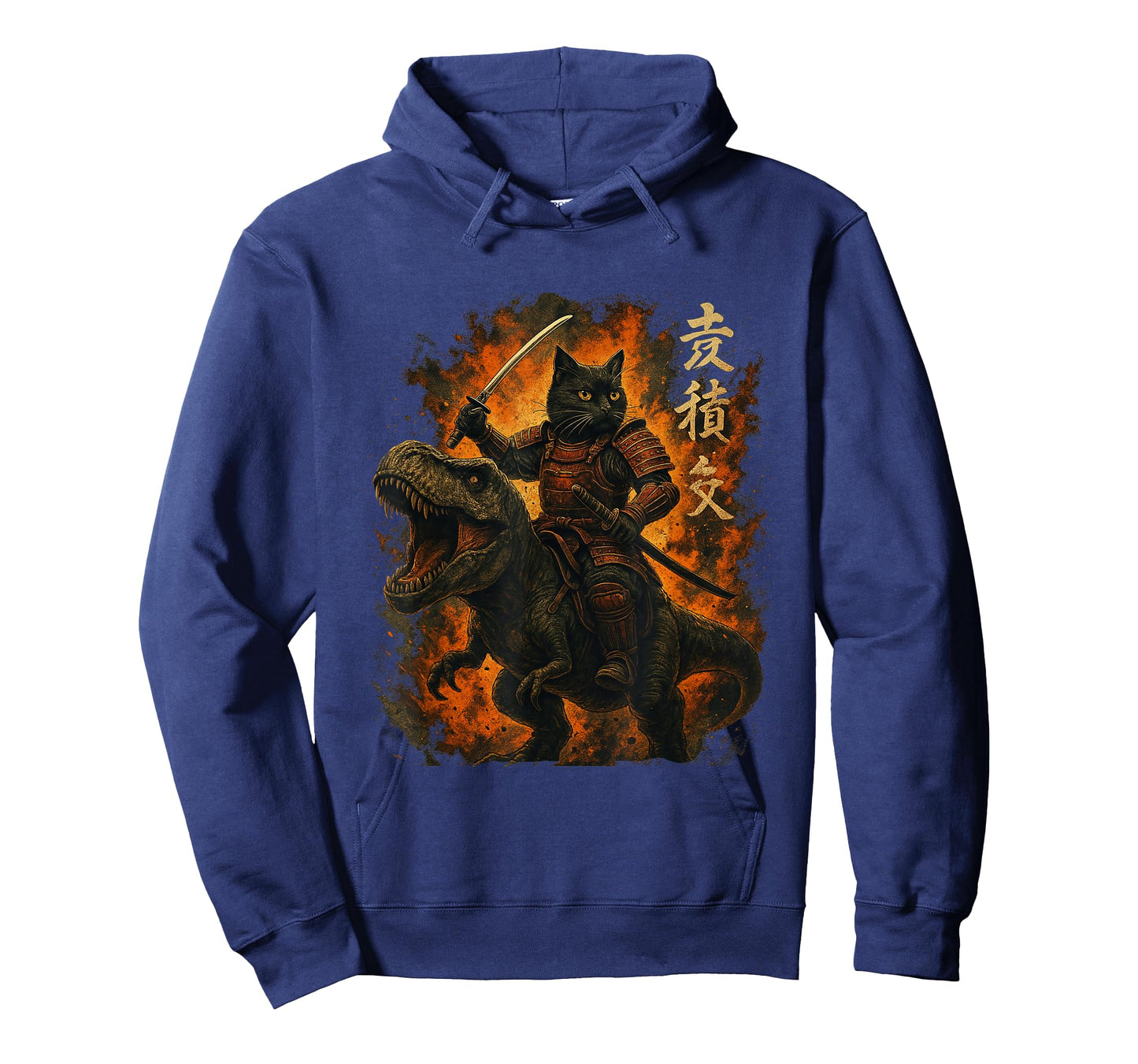 Samurai Cat Riding Dinosaur Japanese Black Cat Kanji T-Shirt