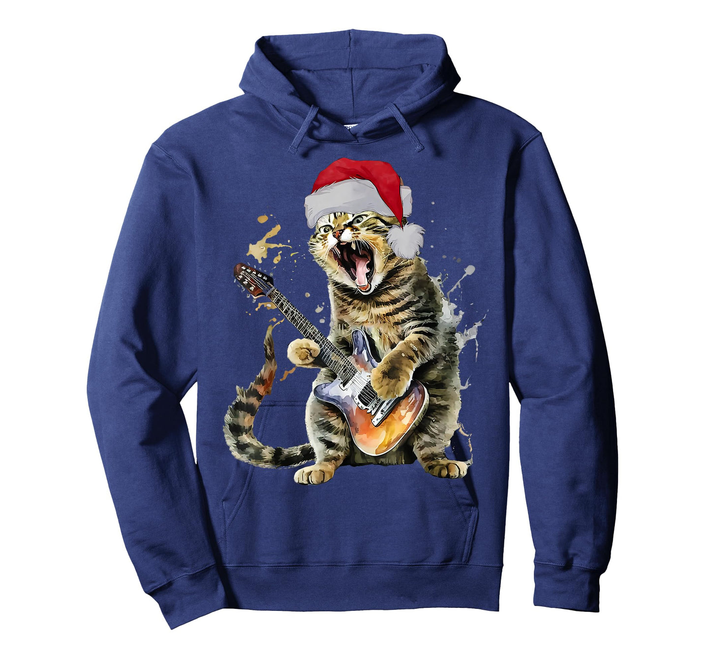 Christmas Cat Playing Guitar Musician Band Cat Lover T-Shirt