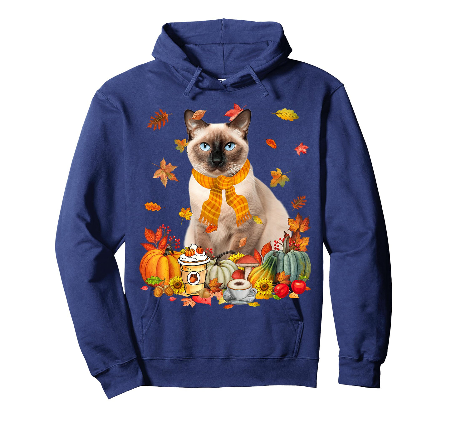 Cup Of Coffe & Siamese Cat Pumpkins Fall Vibes Thanksgiving T-Shirt