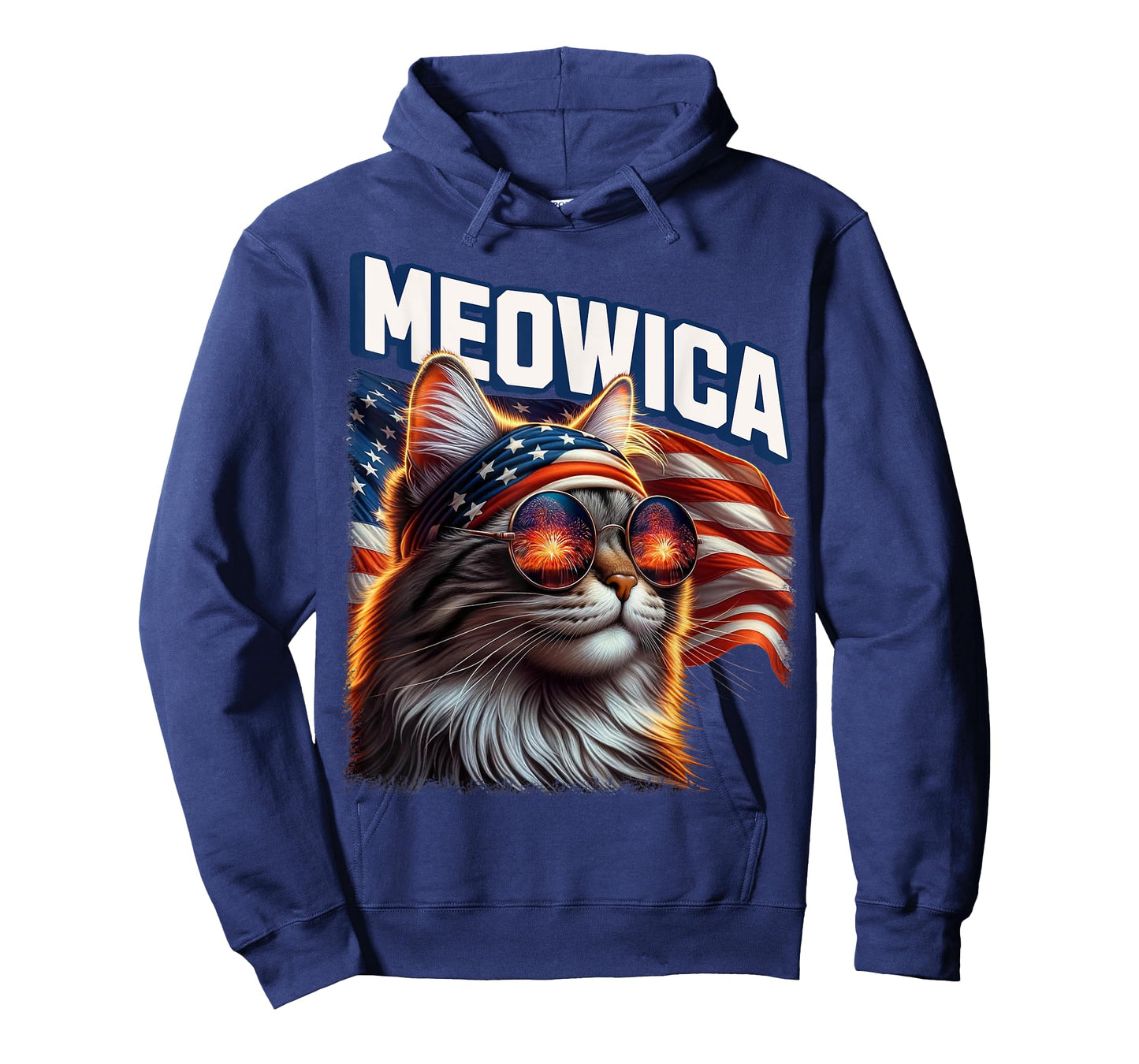 Meowica 4th of July Patriotic Cat American Flag 4th of July T-Shirt for Women Kids Men