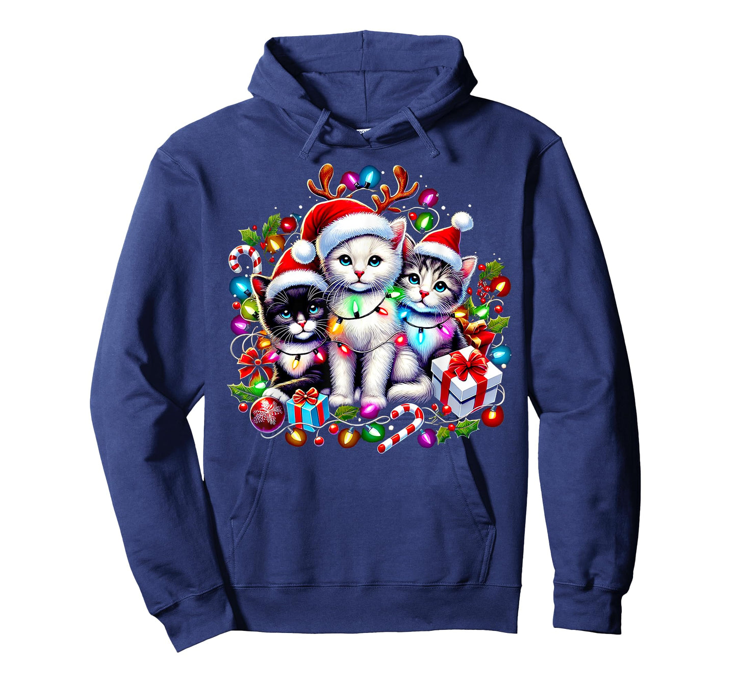 Cute Kittens Christmas Cheer Santa Hats Lights Cats Kittys T-Shirt