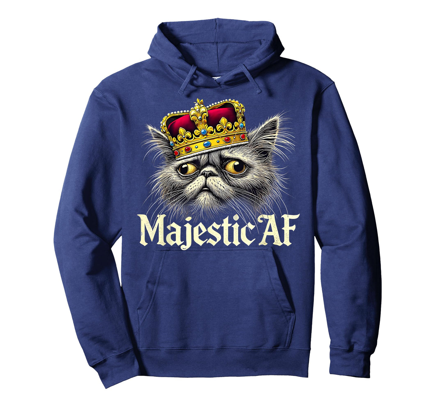 Funny Majestic AF Cat Shirt - Grumpy King Cat with Crown Men Women T-Shirt