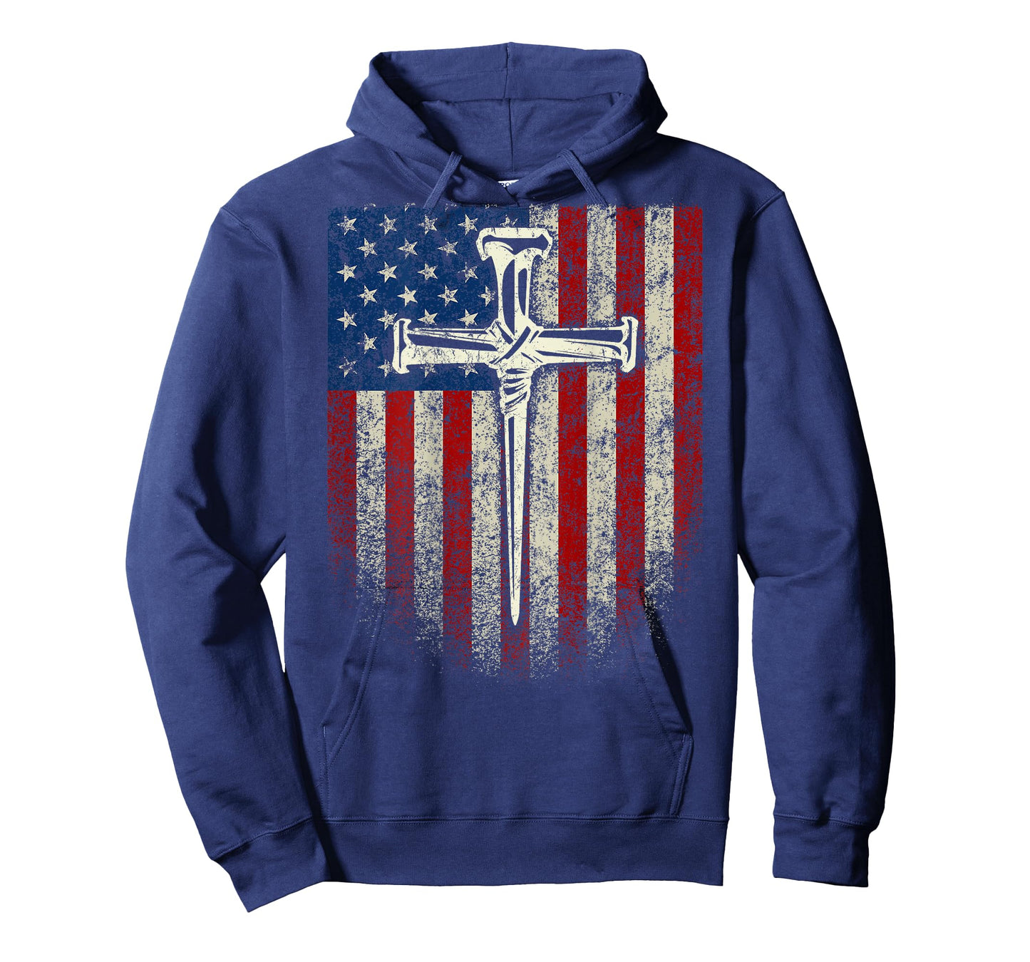 (Art on Back) American US Flag Cross Christian T-Shirt